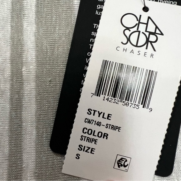 Chaser Small Linen Blend Gray White Stripe Short Sleeve Shirt NWT P1 - Picture 4 of 6